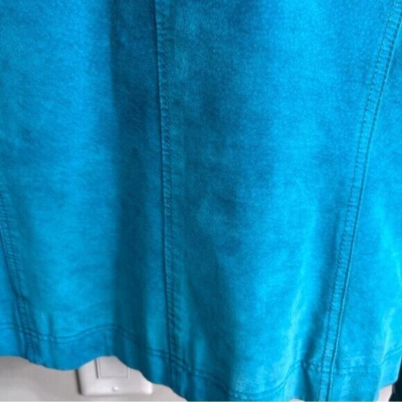 Chico’s Teal Leather Suede Jacket Size 1 Medium 100% Leather Classic Monochrome - Picture 6 of 16